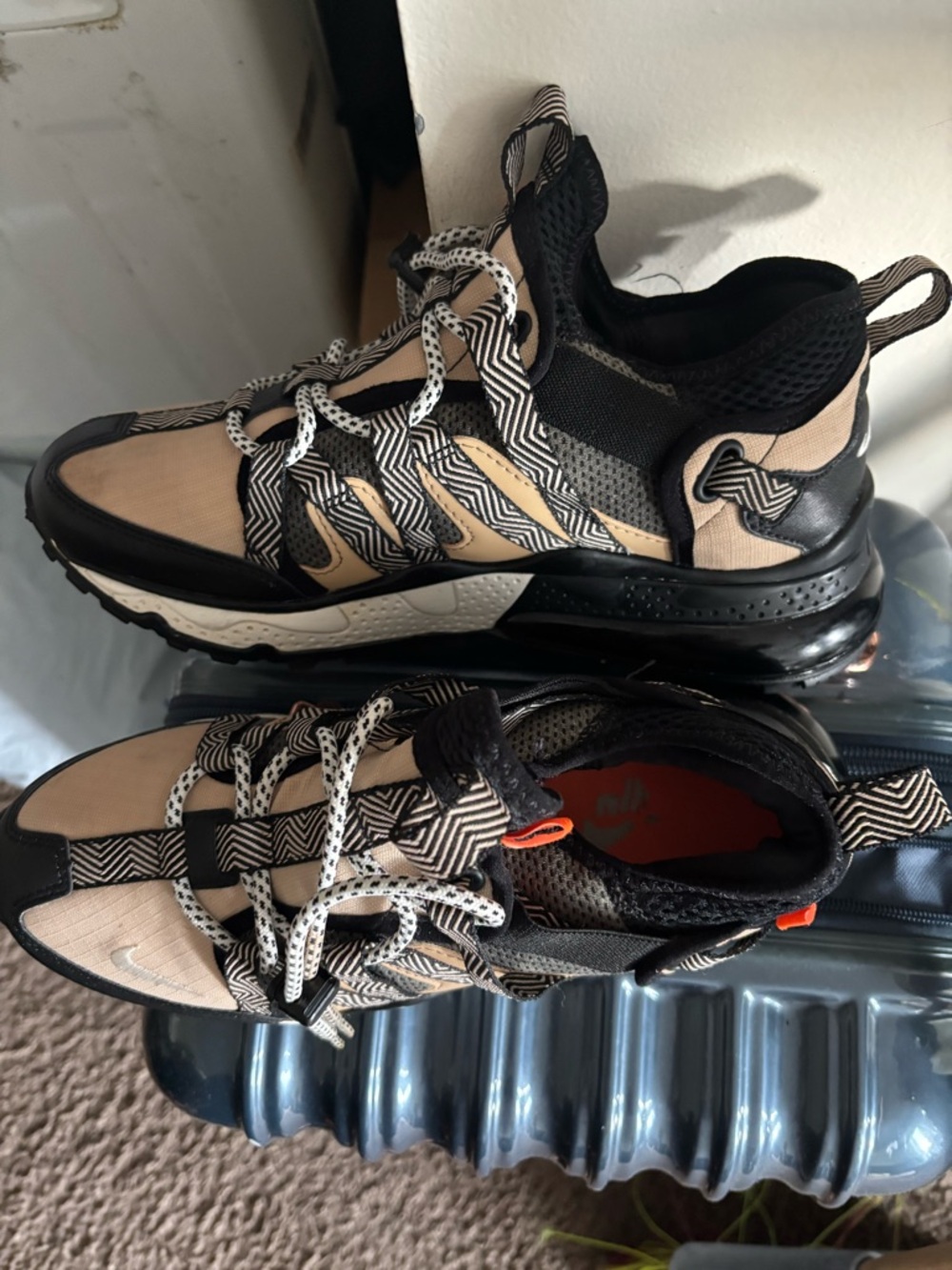 Beige and Black Sporty Lace-Up Sneakers